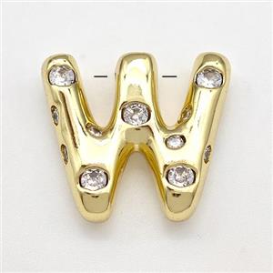 Copper Letter-W Pendant Micro Pave Zirconia Gold Plated, approx 14-20mm