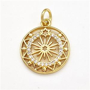 Copper Sun Pendant Pave Zircon Gold Plated, approx 15mm