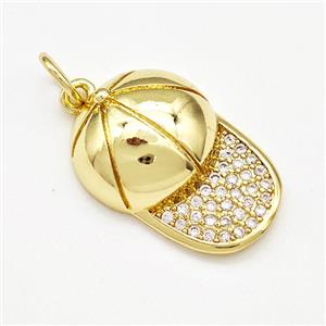 Baseball Hat Charms Copper Pendant Pave Zircon Sport Gold Plated, approx 14-21mm