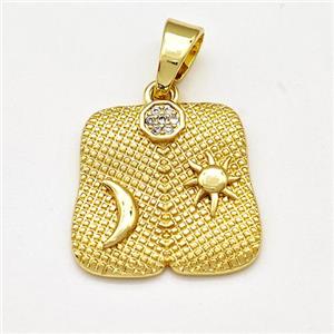 Copper Moon Sun Pendant Pave Zircon Gold Plated, approx 17-18mm