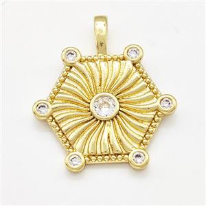 Copper Sun Pendant Pave Zircon Gold Plated, approx 22mm