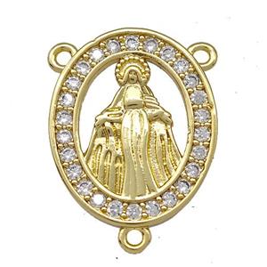 Virgin Mary Charms Copper Oval Pendant Pave Zircon 3loops Gold Plated, approx 16-19.5mm