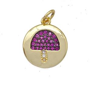 Copper Mushroom Charms Pendant Pave Zircon Circle Gold Plated, approx 13mm