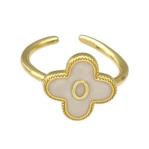 Copper Clover Rings Letter-O Painted Gold Plated, approx 13mm, 18mm dia