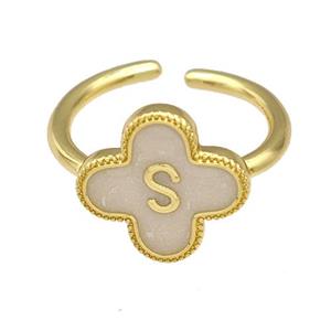 Copper Clover Rings Letter-S Painted Gold Plated, approx 13mm, 18mm dia