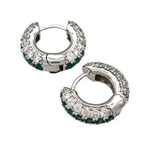 Copper Hoop Earring Micro Pave Zirconia Platinum Plated, approx 18mm dia