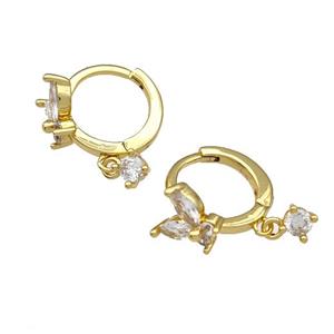 Copper Butterfly Hoop Earrings Pave Zircon Gold Plated, approx 3mm, 8mm, 12mm dia