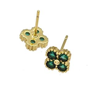 Copper Stud Earrings Micro Pave Zirconia Flower Gold Plated, approx 8mm