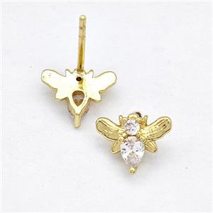 Copper Honeybee Stud Earrings Pave Zircon Gold Plated, approx 8-10mm