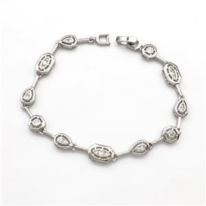 Copper Bracelets Pave Zircon Platinum Plated, approx 6-11mm, 18cm length