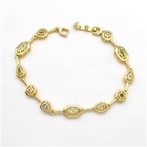 Copper Bracelets Pave Zircon Gold Plated, approx 6-11mm, 18cm length