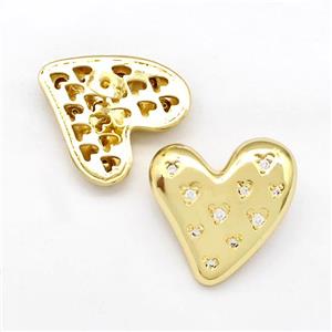 Copper Heart Stud Earrings Pave Zirconia Gold Plated, approx 26-28mm