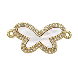 Copper Butterfly Connector Pave Shell Zirconia 18K Gold Plated, approx 12-20mm