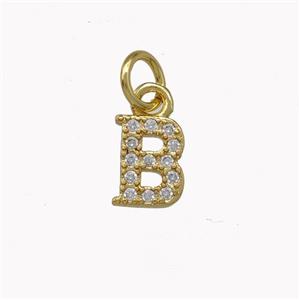 Copper Letter-B Pendant Pave Zirconia Gold Plated, approx 5-8mm