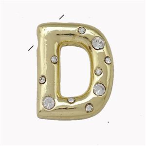 Copper Pendant Pave Zirconia Letter-D Gold Plated, approx 11-18mm