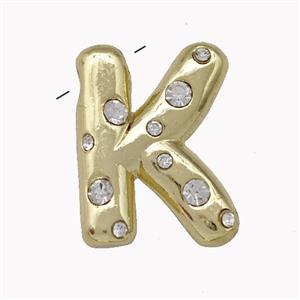 Copper Pendant Pave Zirconia Letter-K Gold Plated, approx 11-18mm