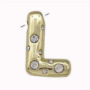 Copper Pendant Pave Zirconia Letter-L Gold Plated, approx 11-18mm