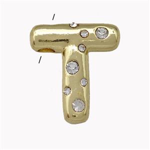 Copper Pendant Pave Zirconia Letter-T Gold Plated, approx 11-18mm