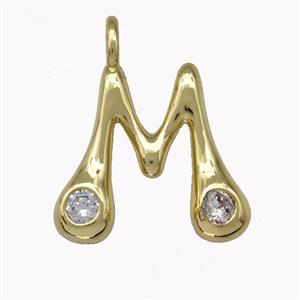 Copper Pendant Pave Zirconia Letter-M Gold Plated, approx 11-18mm