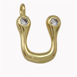 Copper Pendant Pave Zirconia Letter-U Gold Plated, approx 11-18mm