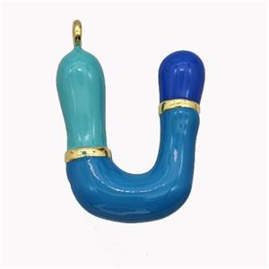 Copper Letter-U Pendant Enamel Gold Plated, approx 11-20mm
