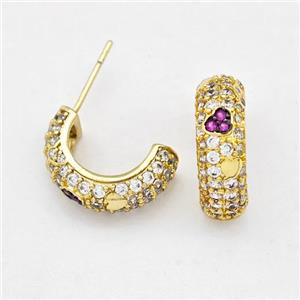 Copper Earring Studs Pave Zirconia Gold Plated, approx 5.5mm, 16.5mm