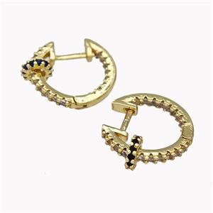 Copper Latchback Earrings Pave Zirconia Gold Plated, approx 6mm, 16mm dia