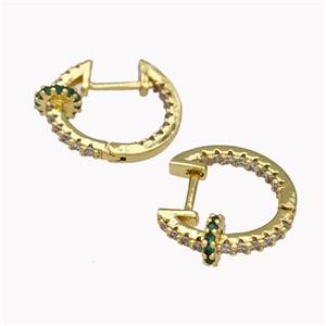 Copper Latchback Earrings Pave Zirconia Gold Plated, approx 6mm, 16mm dia