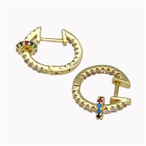 Copper Latchback Earrings Pave Zirconia Gold Plated, approx 6mm, 16mm dia