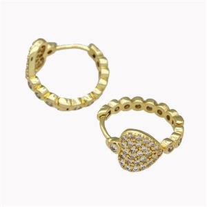 Copper Heart Hoop Earrings Pave Zirconia Gold Plated, approx 10mm, 17mm dia