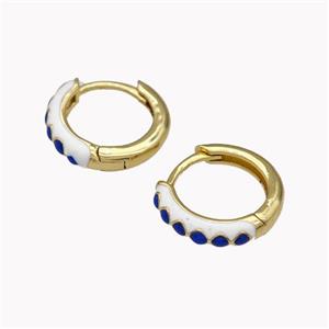 Copper Hoop Earrings Blue White Enamel Gold Plated, approx 14mm dia