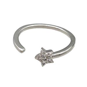 Copper Star Rings Pave Zirconia Platinum Plated, approx 6mm, 18mm dia