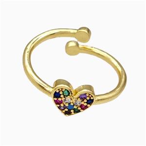 Copper Heart Rings Pave Zirconia Gold Plated, approx 7-8mm, 18mm dia