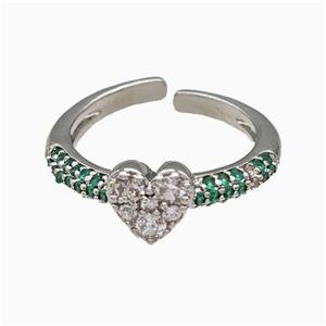 Copper Heart Rings Pave Zirconia Platinum Plated, approx 7-8mm, 18mm dia