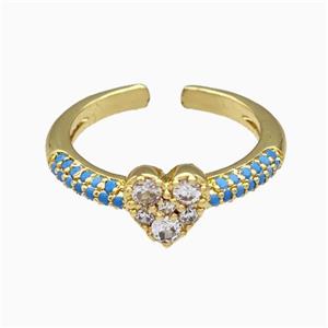 Copper Heart Rings Pave Zirconia Gold Plated, approx 7-8mm, 18mm dia