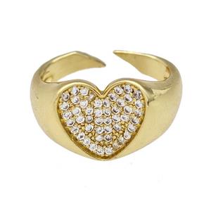 Copper Heart Rings Pave Zirconia Gold Plated, approx 14mm, 18mm dia