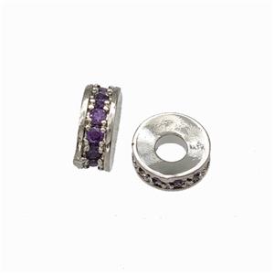 Copper Heishi Spacer Beads Pave Purple Zirconia Platinum Plated, approx 6mm