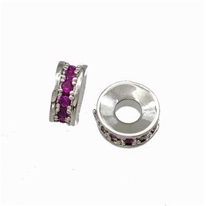 Copper Heishi Spacer Beads Pave Hotpink Zirconia Platinum Plated, approx 6mm