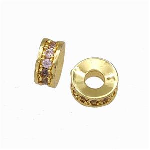 Copper Heishi Spacer Beads Pave Pink Zirconia Gold Plated, approx 6mm