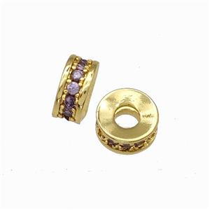 Copper Heishi Spacer Beads Pave Purple Zirconia Gold Plated, approx 6mm