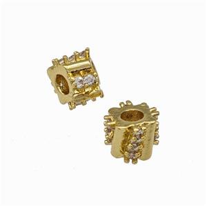 Copper Tube Spacer Beads Pave Zirconia Gold Plated, approx 6mm