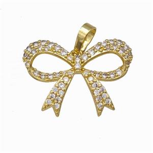 Copper Bow Pendant Micro Pave Zirconia Gold Plated, approx 16-23mm