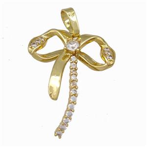 Copper Bow Pendant Micro Pave Zirconia Gold Plated, approx 20-25mm