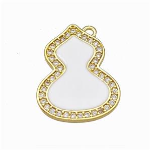 Copper Gourd Pendant Pave Zirconia White Enamel Gold Plated, approx 14.5-19mm