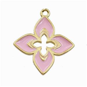 Copper Clover Pendant Pink Enamel Cross Gold Plated, approx 20mm