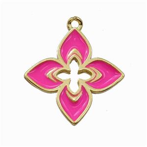 Copper Clover Pendant Hotpink Enamel Cross Gold Plated, approx 20mm