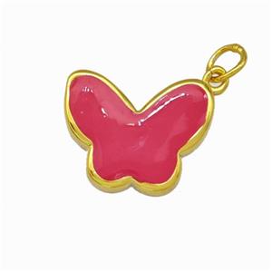 Copper Butterfly Pendant Red Enamel Gold Plated, approx 13-16.5mm