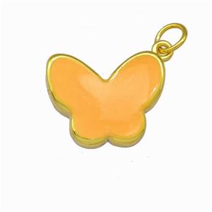 Copper Butterfly Pendant Orange Enamel Gold Plated, approx 13-16.5mm