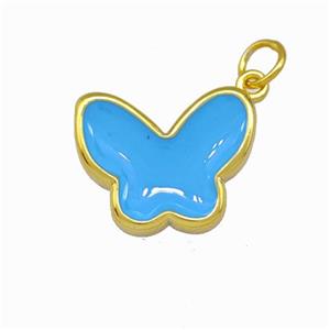 Copper Butterfly Pendant Skyblue Enamel Gold Plated, approx 13-16.5mm