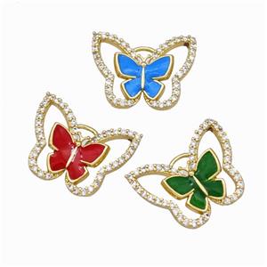 Copper Butterfly Pendant Pave Zirconia Enamel Gold Plated Mixed, approx 15-19mm